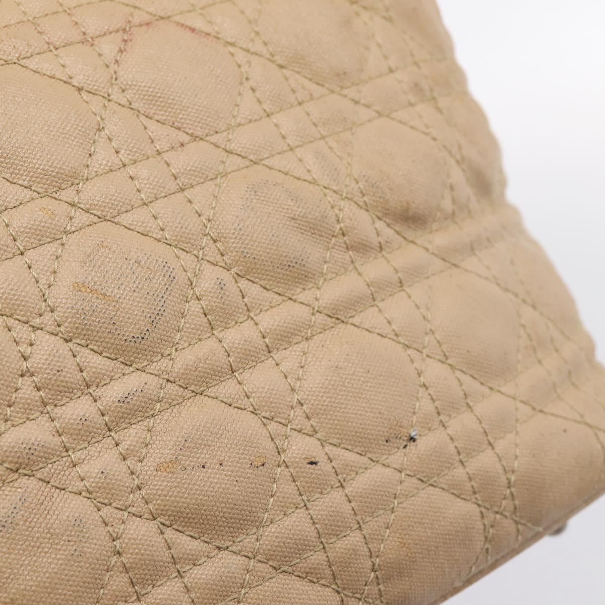 Christian Dior Lady Dior Tote Bag Coated Canvas Beige Gold Auth 185168