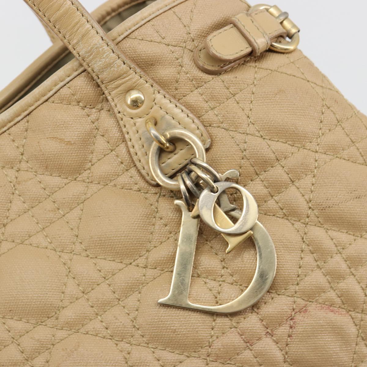 Christian Dior Lady Dior Tote Bag Coated Canvas Beige Gold Auth 185168