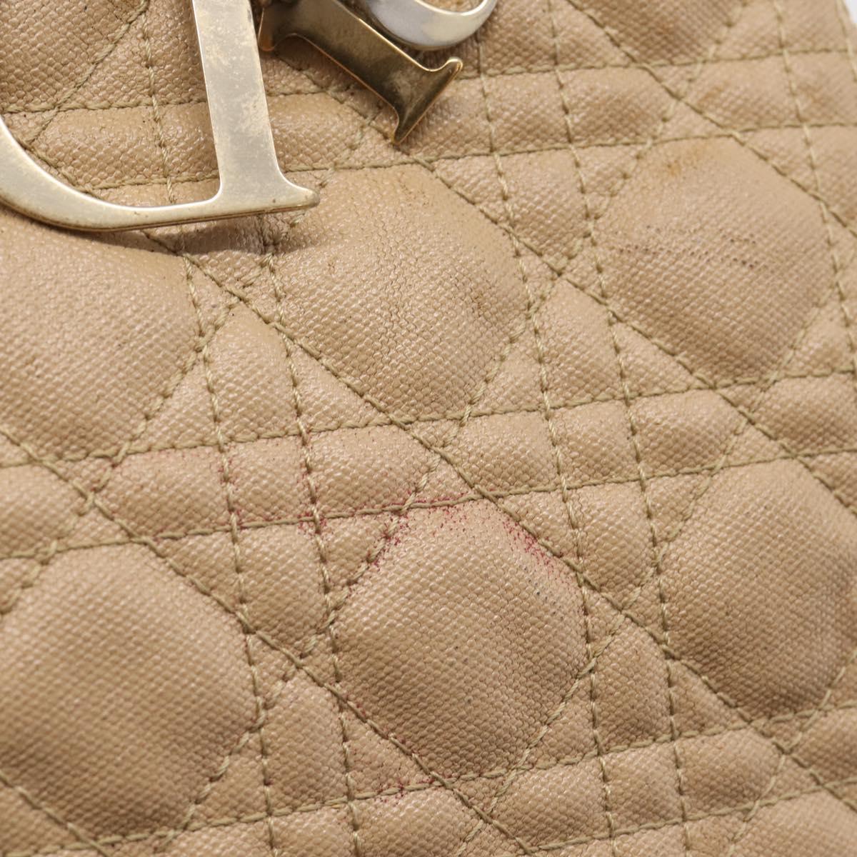 Christian Dior Lady Dior Tote Bag Coated Canvas Beige Gold Auth 185168