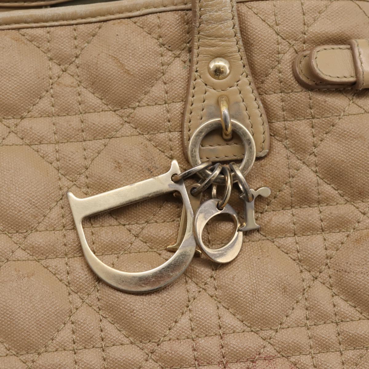 Christian Dior Lady Dior Tote Bag Coated Canvas Beige Gold Auth 185168