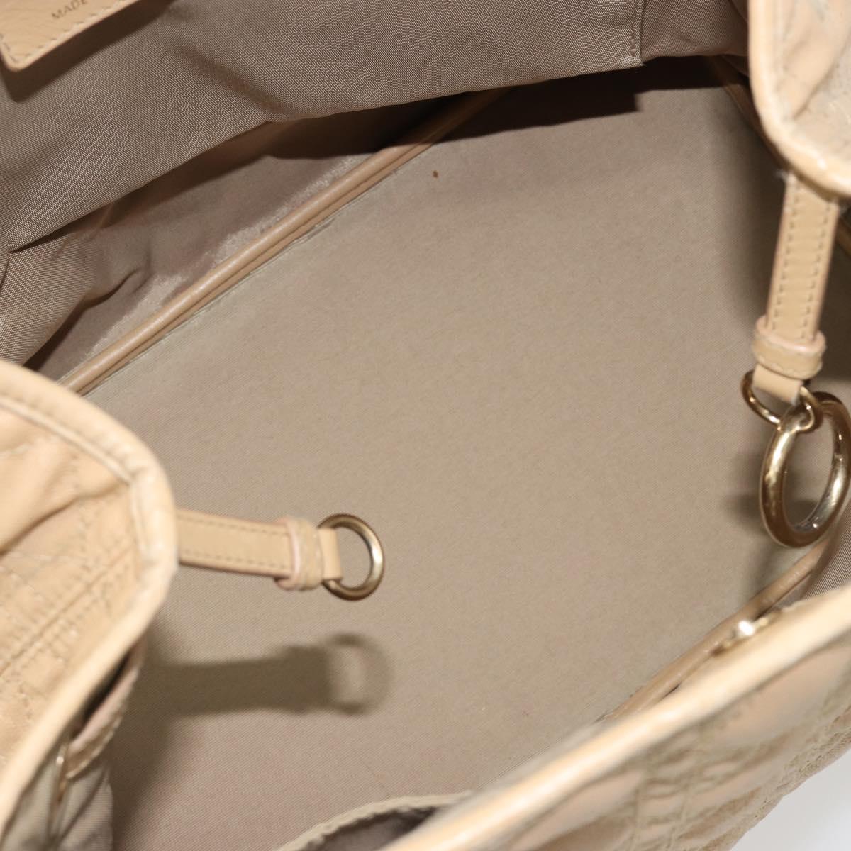 Christian Dior Lady Dior Tote Bag Coated Canvas Beige Gold Auth 185168