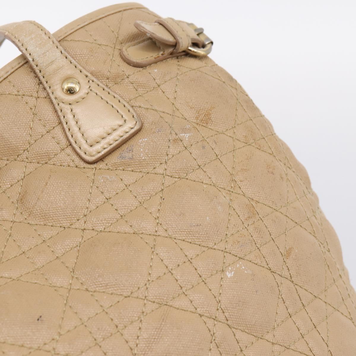 Christian Dior Lady Dior Tote Bag Coated Canvas Beige Gold Auth 185168