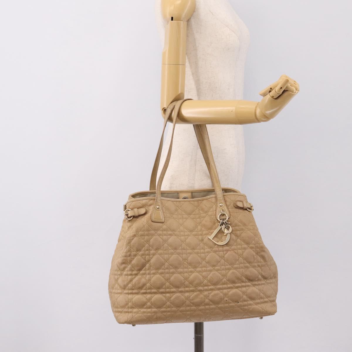Christian Dior Lady Dior Tote Bag Coated Canvas Beige Gold Auth 185168