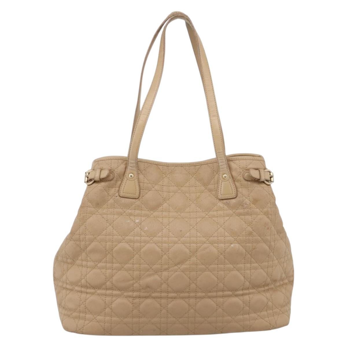 Christian Dior Lady Dior Tote Bag Coated Canvas Beige Gold Auth 185168