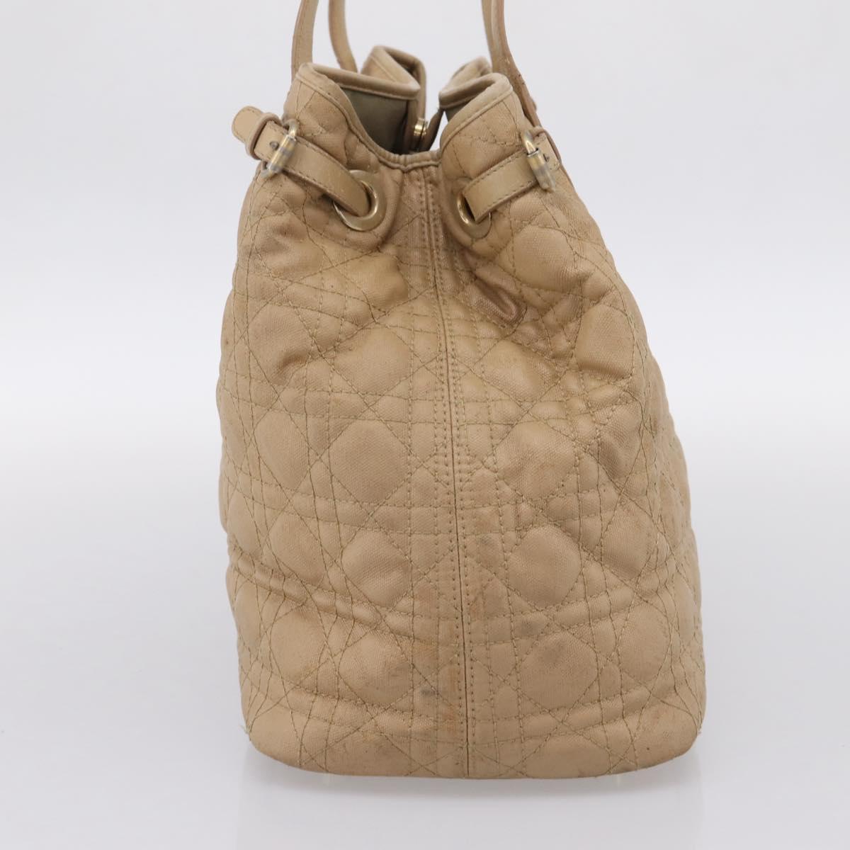 Christian Dior Lady Dior Tote Bag Coated Canvas Beige Gold Auth 185168