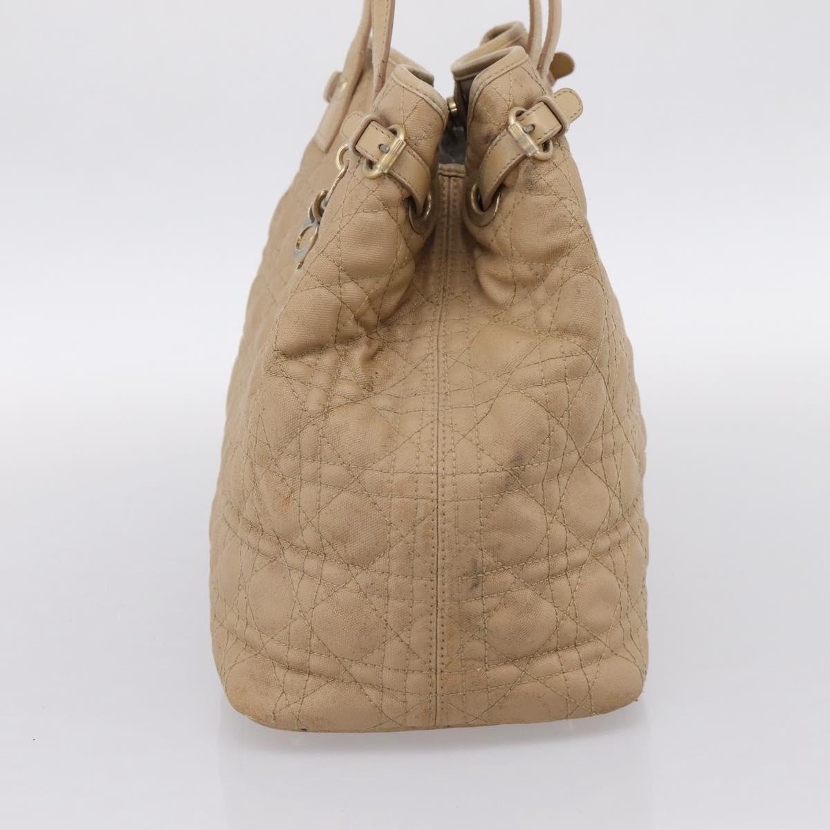 Christian Dior Lady Dior Tote Bag Coated Canvas Beige Gold Auth 185168