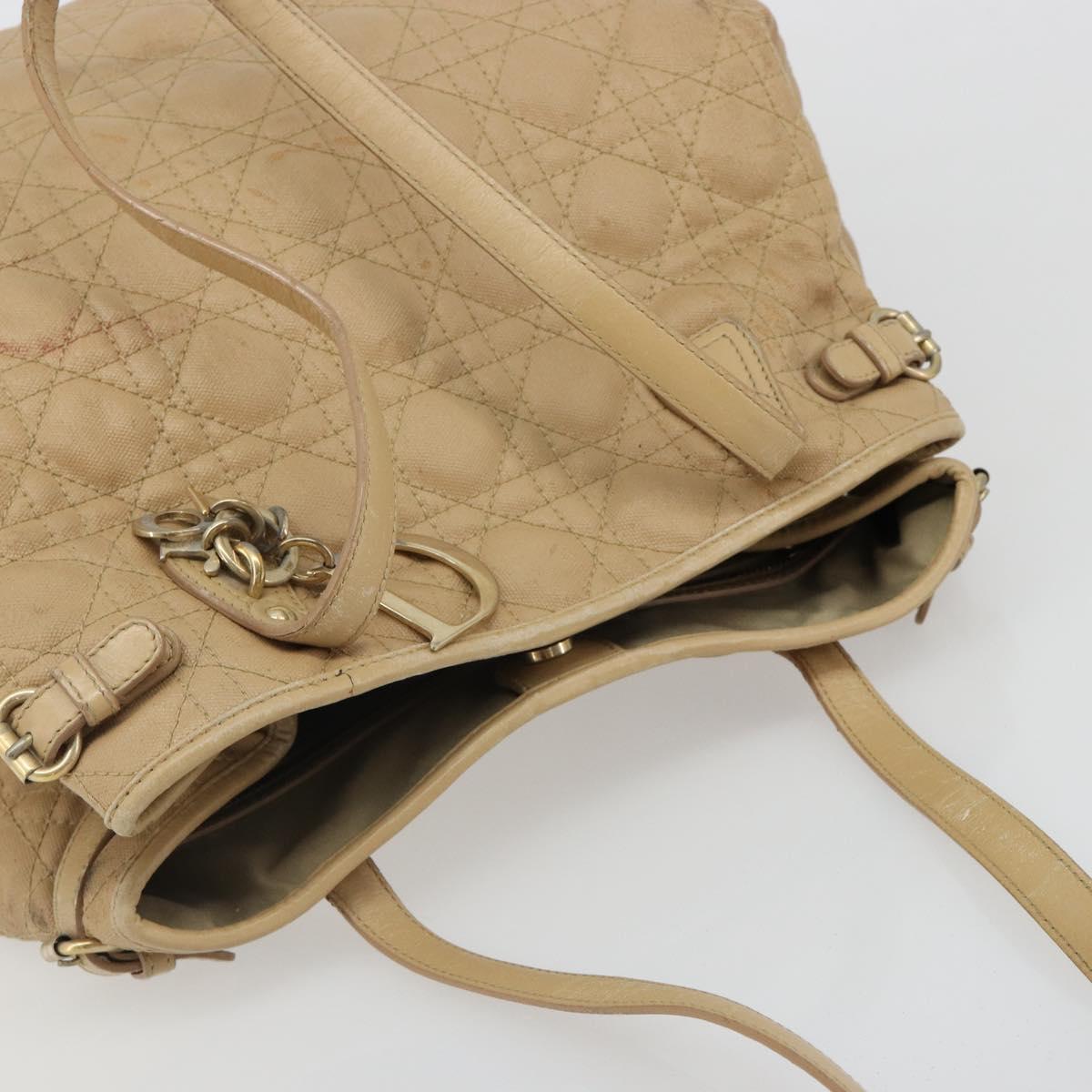 Christian Dior Lady Dior Tote Bag Coated Canvas Beige Gold Auth 185168