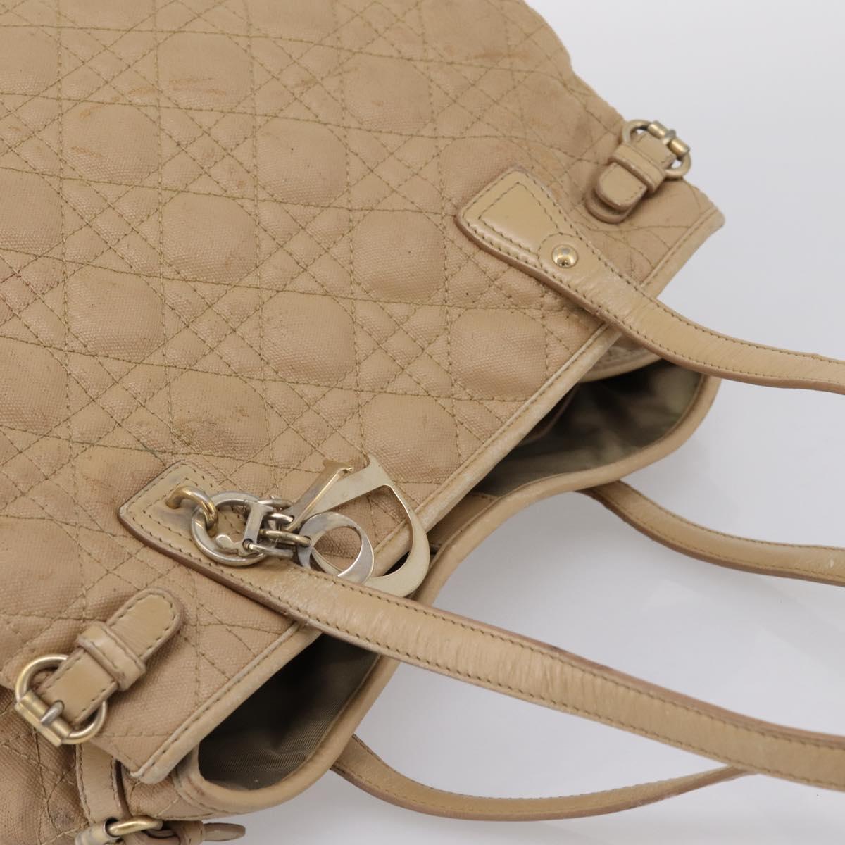 Christian Dior Lady Dior Tote Bag Coated Canvas Beige Gold Auth 185168