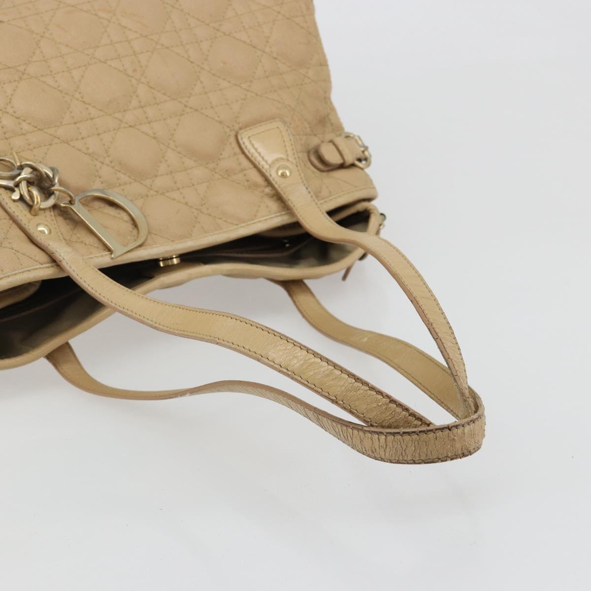 Christian Dior Lady Dior Tote Bag Coated Canvas Beige Gold Auth 185168