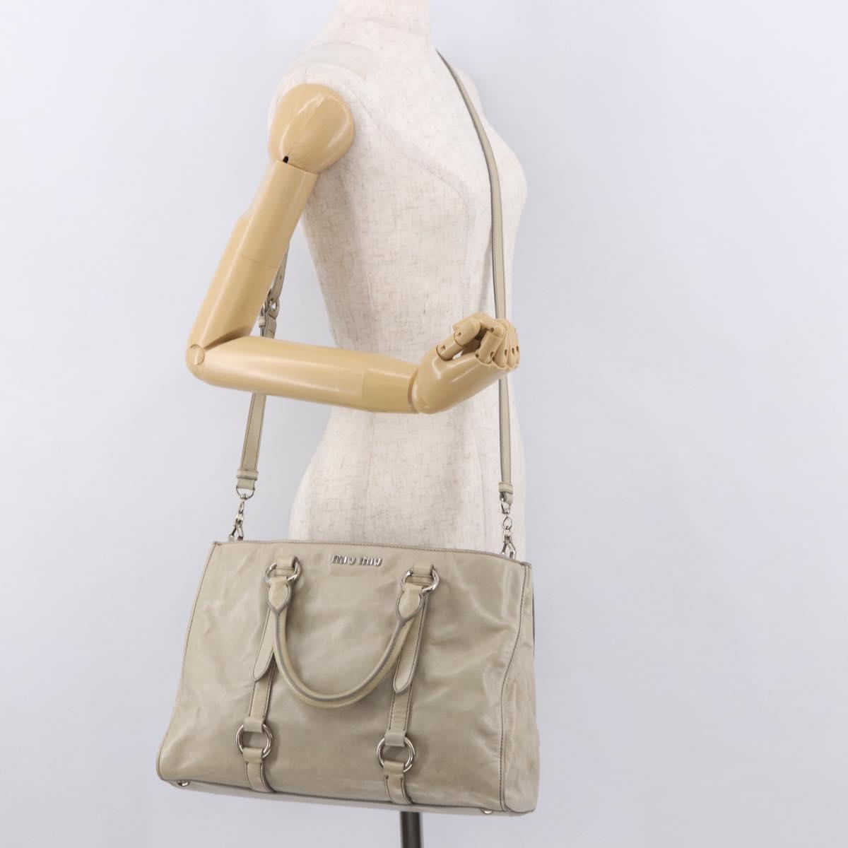 Miu Miu Hand Bag Leather 2way Gray Silver Auth 185170V
