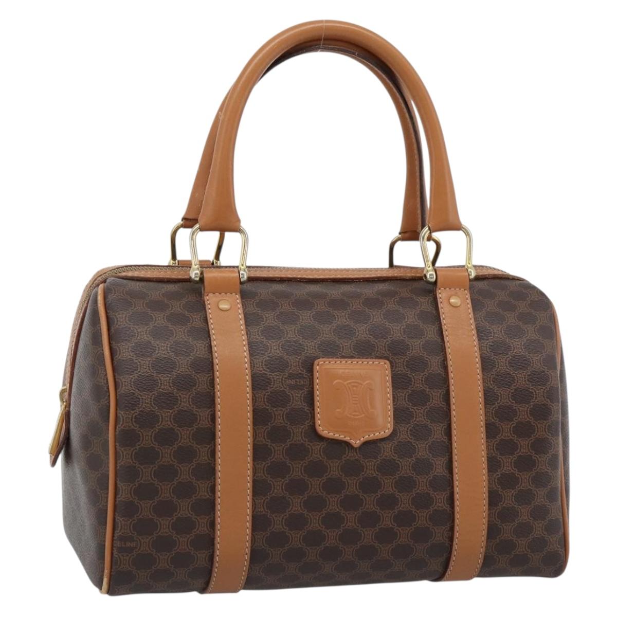CELINE Macadam Canvas Hand Bag PVC Leather Brown Gold Auth 185171V