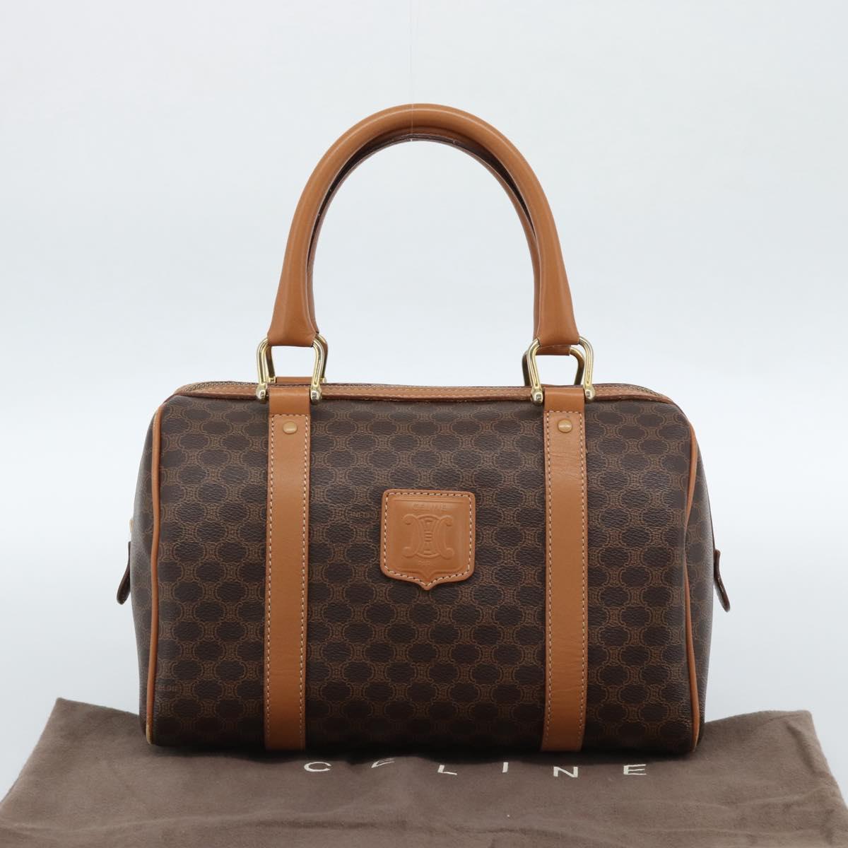 CELINE Macadam Canvas Hand Bag PVC Leather Brown Gold Auth 185171V