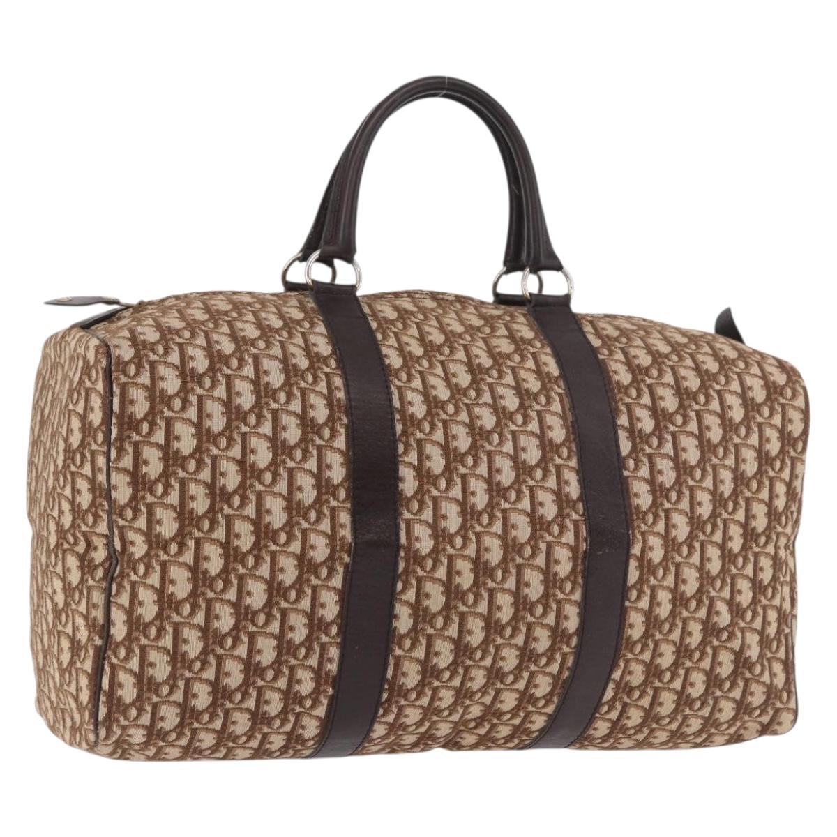 Christian Dior Trotter Canvas Boston Bag Brown Gold Auth 185175A