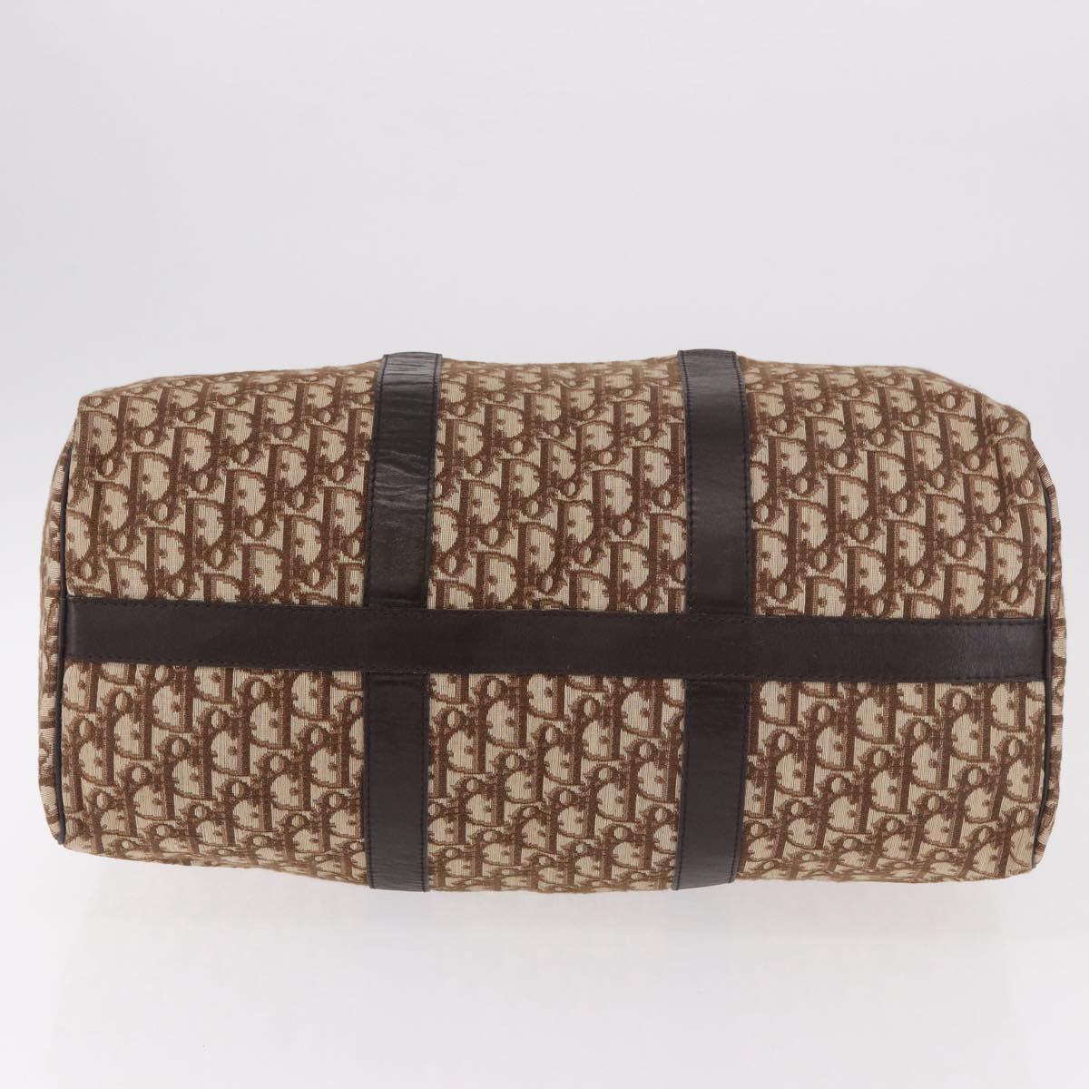 Christian Dior Trotter Canvas Boston Bag Brown Gold Auth 185175A