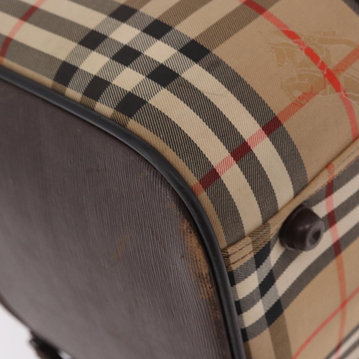 Burberrys Nova Check Boston Bag Canvas Beige Gold Auth 185176