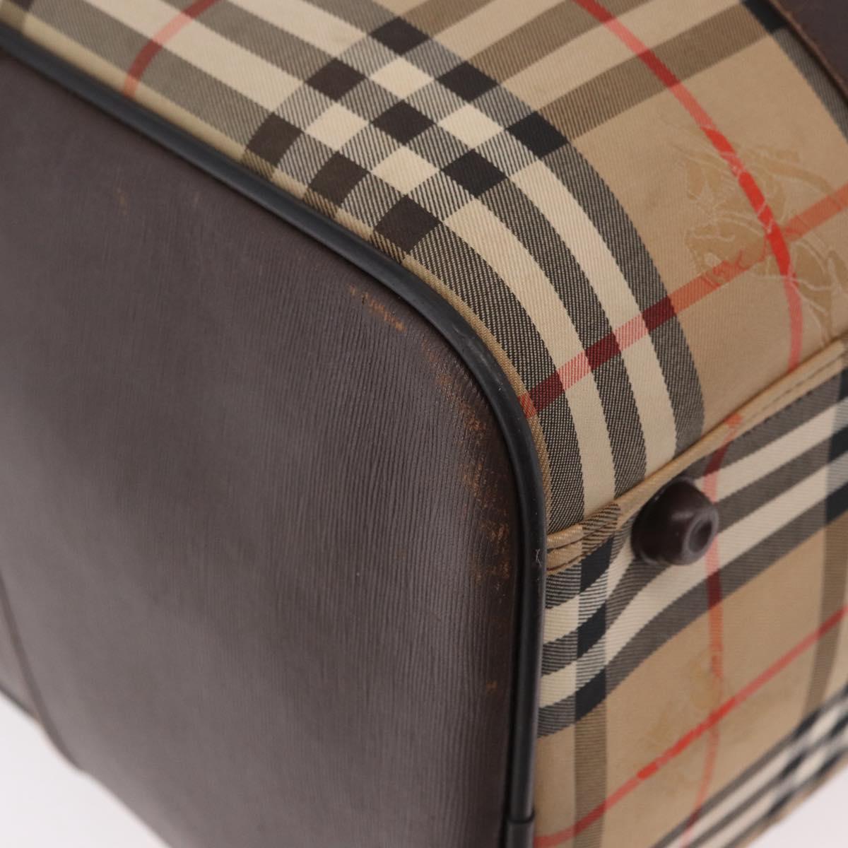 Burberrys Nova Check Boston Bag Canvas Beige Gold Auth 185176