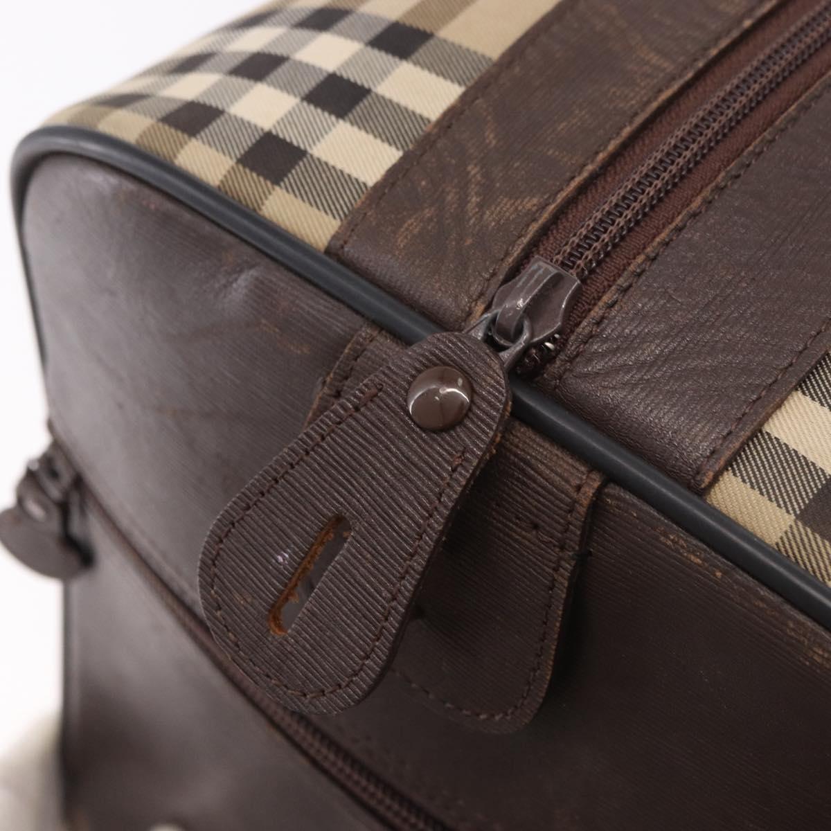 Burberrys Nova Check Boston Bag Canvas Beige Gold Auth 185176