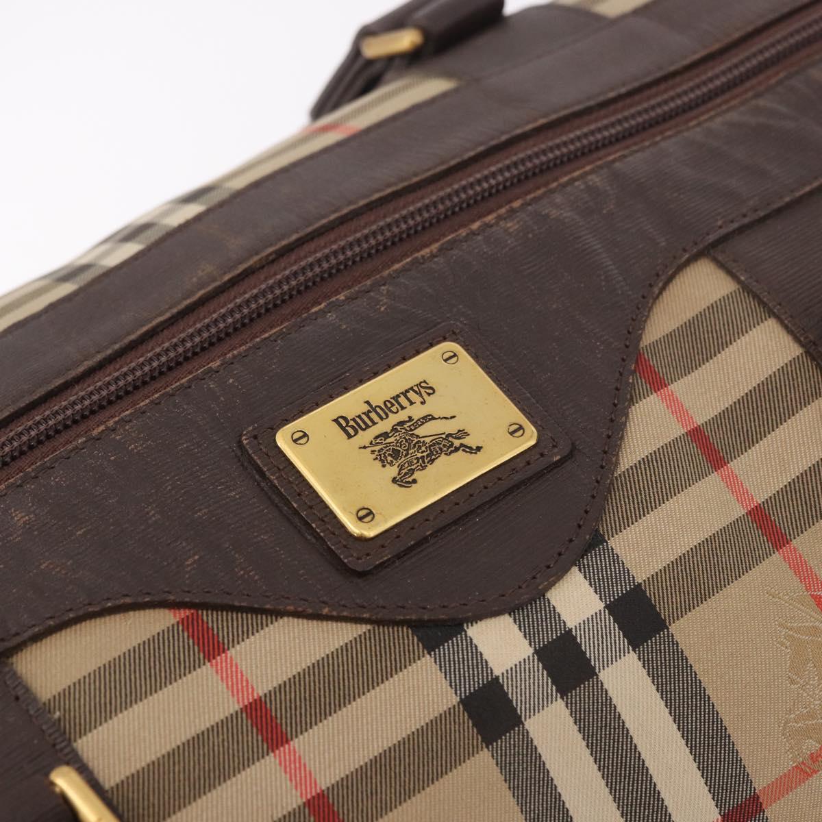 Burberrys Nova Check Boston Bag Canvas Beige Gold Auth 185176