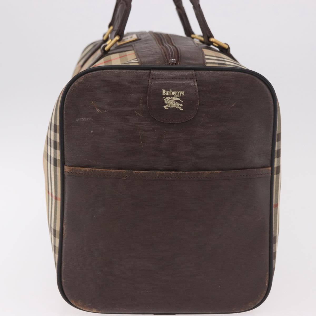 Burberrys Nova Check Boston Bag Canvas Beige Gold Auth 185176