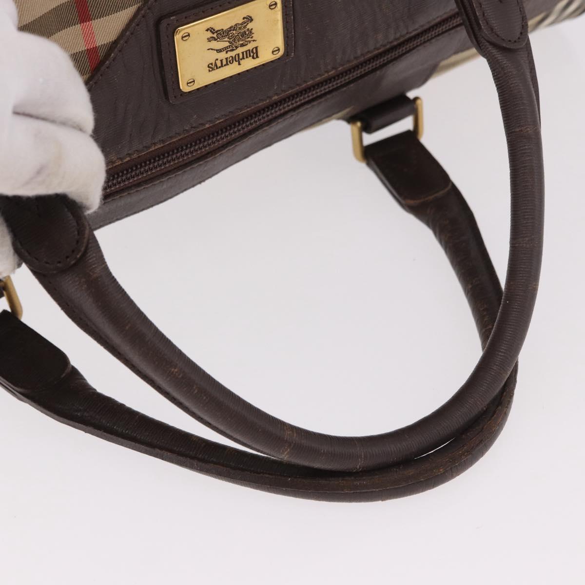 Burberrys Nova Check Boston Bag Canvas Beige Gold Auth 185176