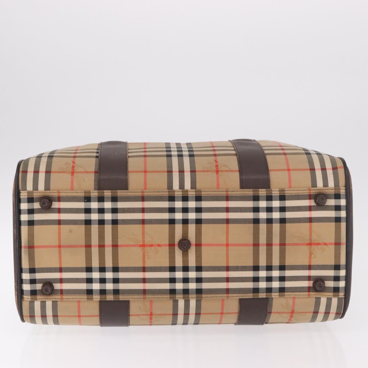 Burberrys Nova Check Boston Bag Canvas Beige Gold Auth 185176