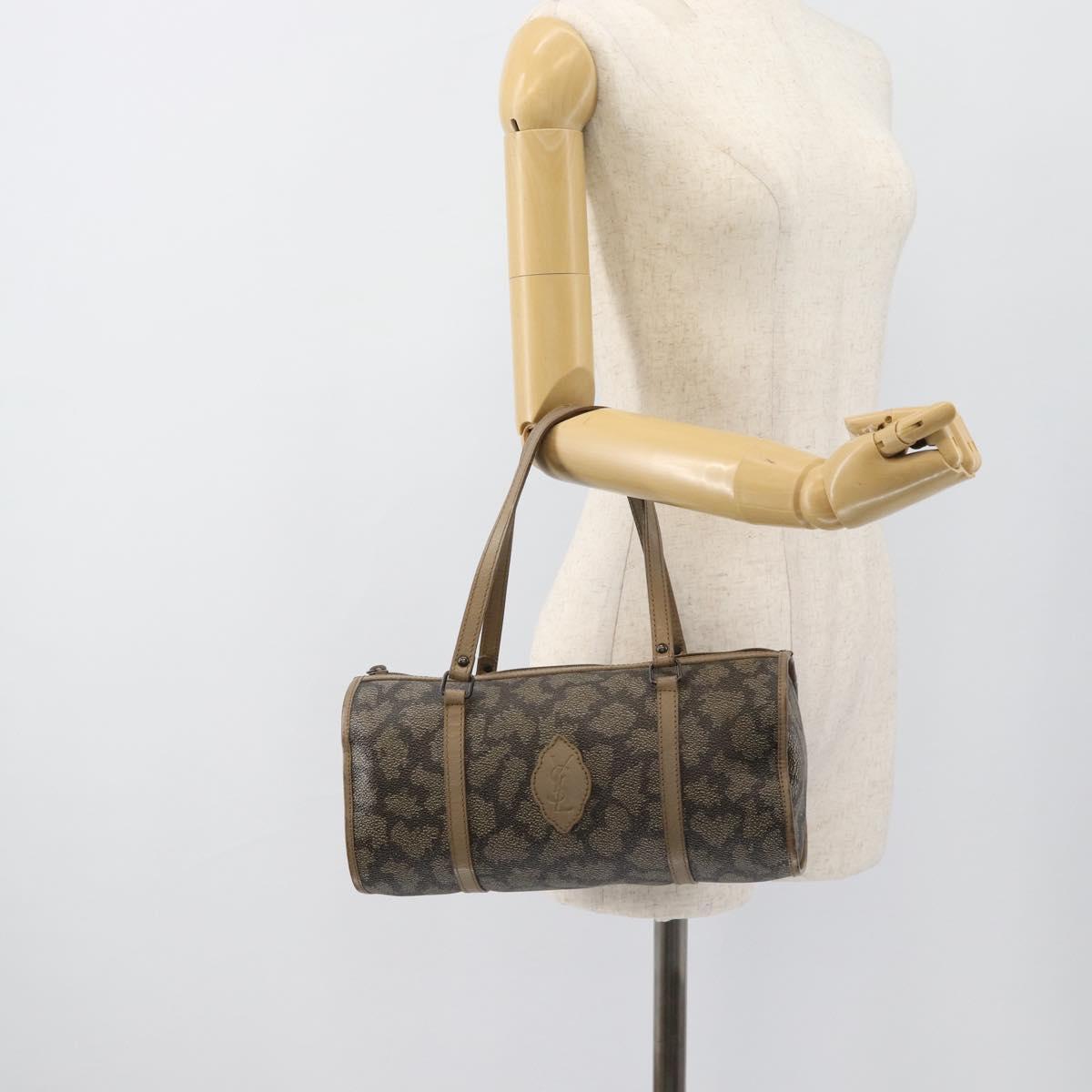 SAINT LAURENT Hand Bag PVC Leather Beige Auth 185177