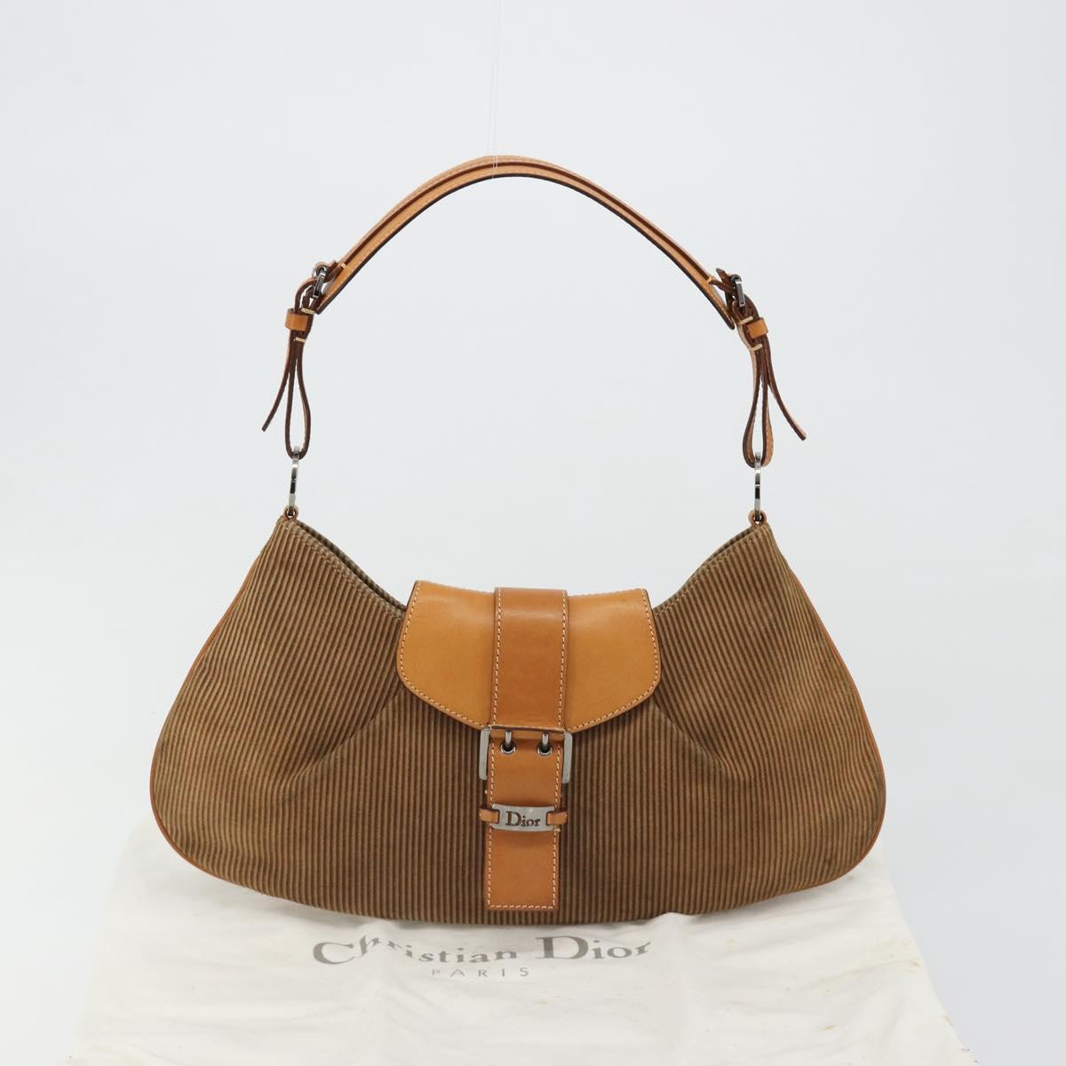 Christian Dior Shoulder Bag Suede Brown Silver Auth 185178V