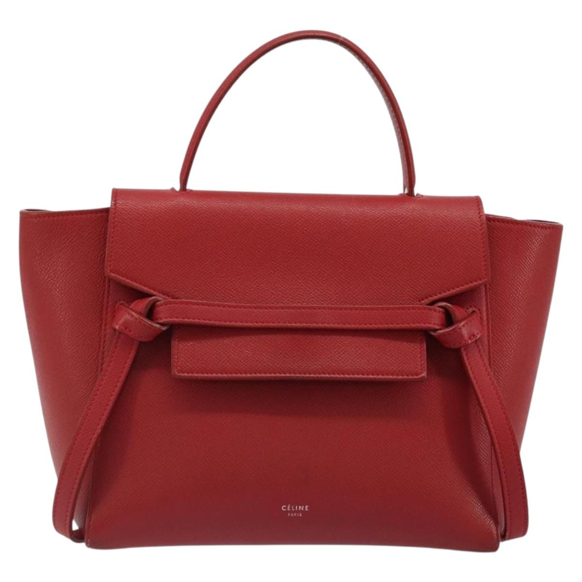 CELINE Belt Bag Micro Hand Bag Leather 2way Red Silver Auth 185181V