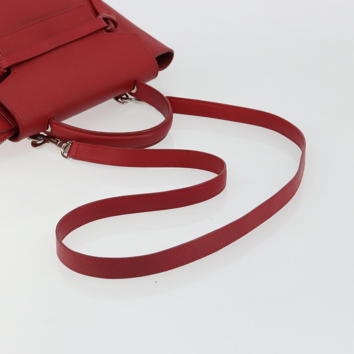 CELINE Belt Bag Micro Hand Bag Leather 2way Red Silver Auth 185181V