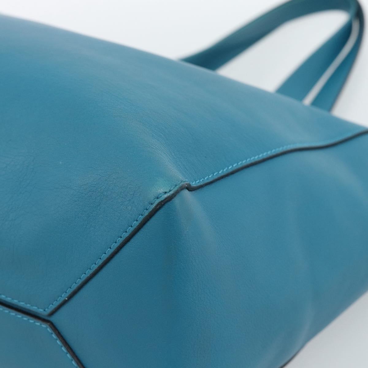 LOEWE Anagram East West Tote Bag Leather Turquoise Blue Silver Auth 185182V