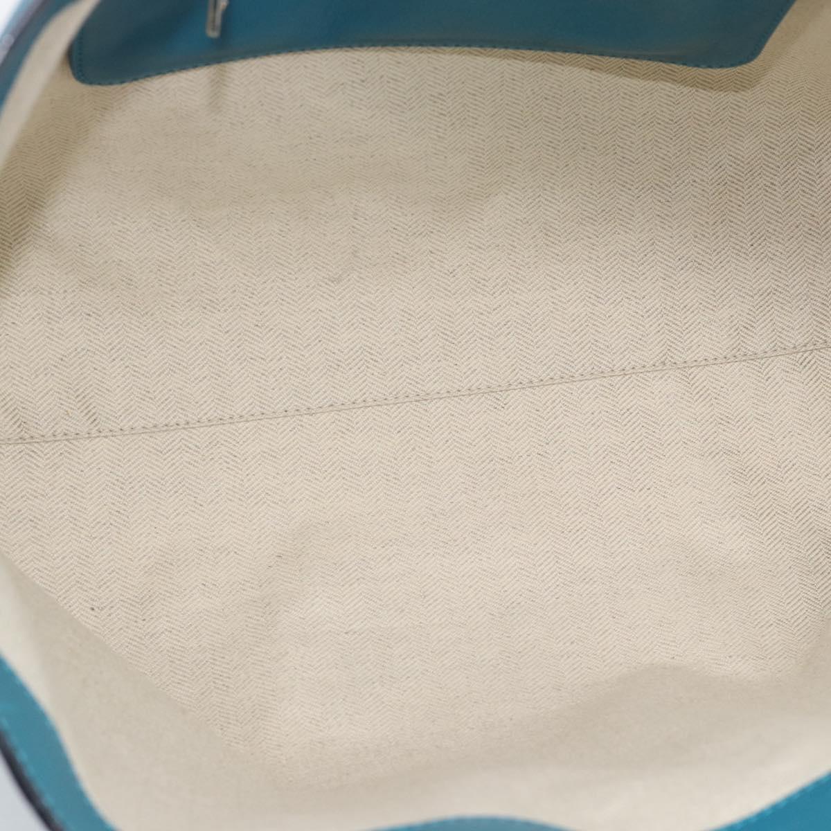 LOEWE Anagram East West Tote Bag Leather Turquoise Blue Silver Auth 185182V