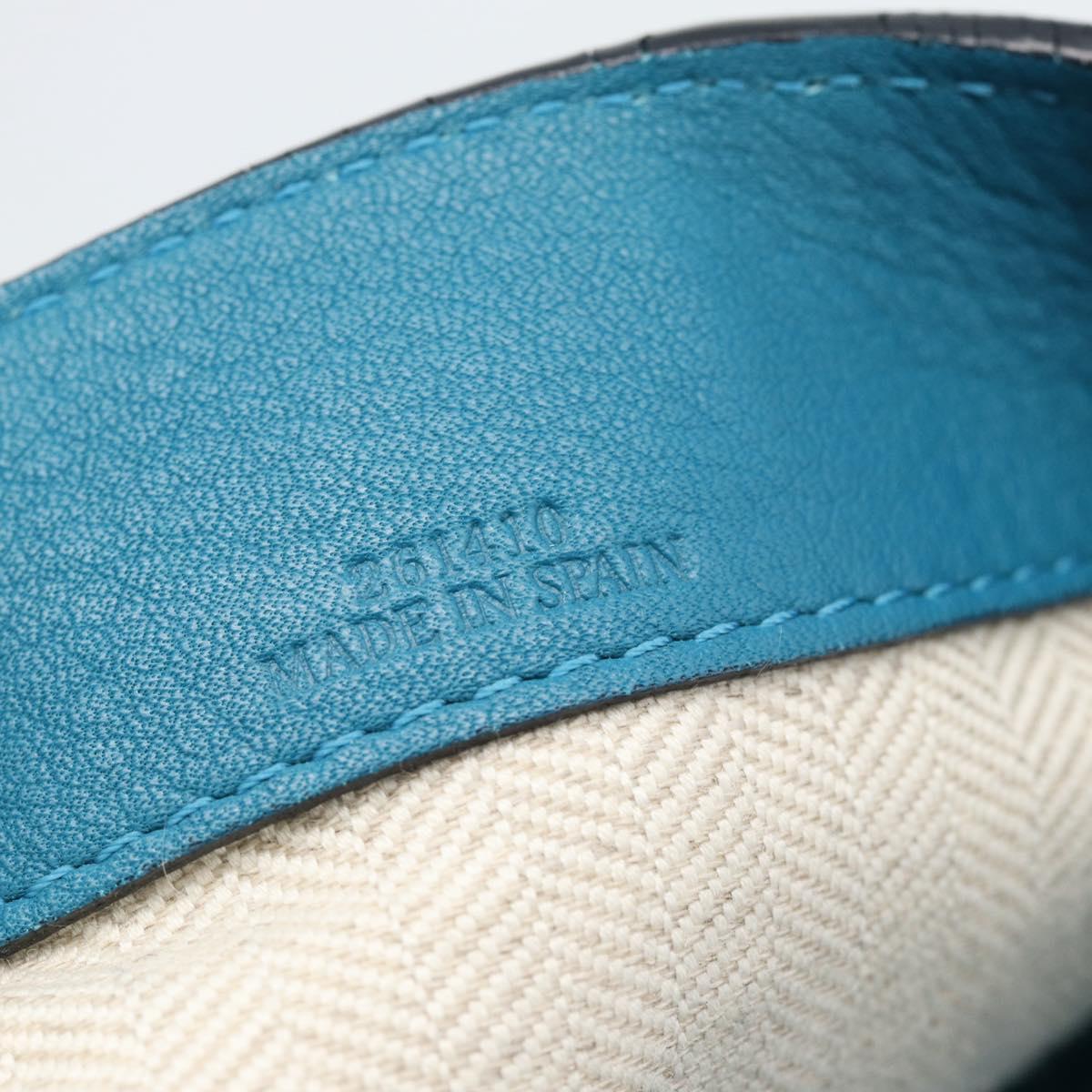 LOEWE Anagram East West Tote Bag Leather Turquoise Blue Silver Auth 185182V