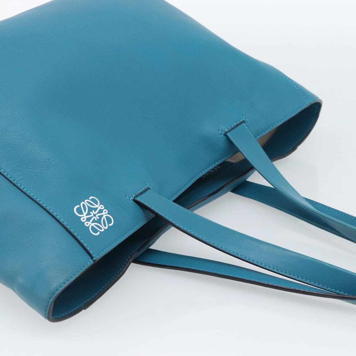 LOEWE Anagram East West Tote Bag Leather Turquoise Blue Silver Auth 185182V