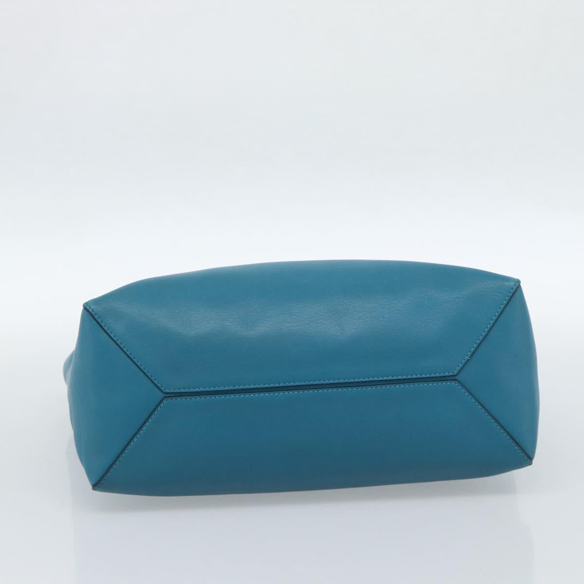 LOEWE Anagram East West Tote Bag Leather Turquoise Blue Silver Auth 185182V