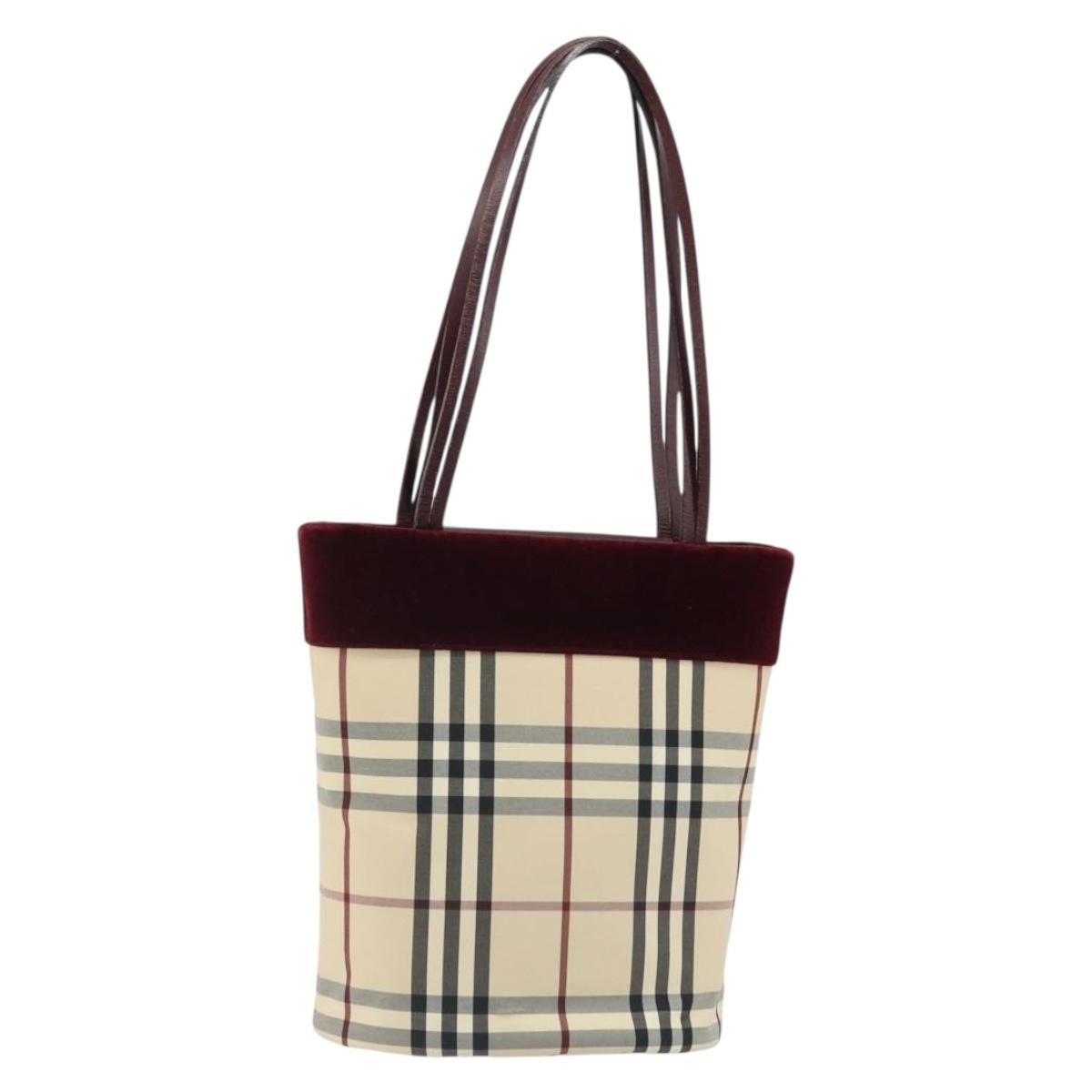 BURBERRY Nova Check Tote Bag Canvas Beige Silver Auth 185183A