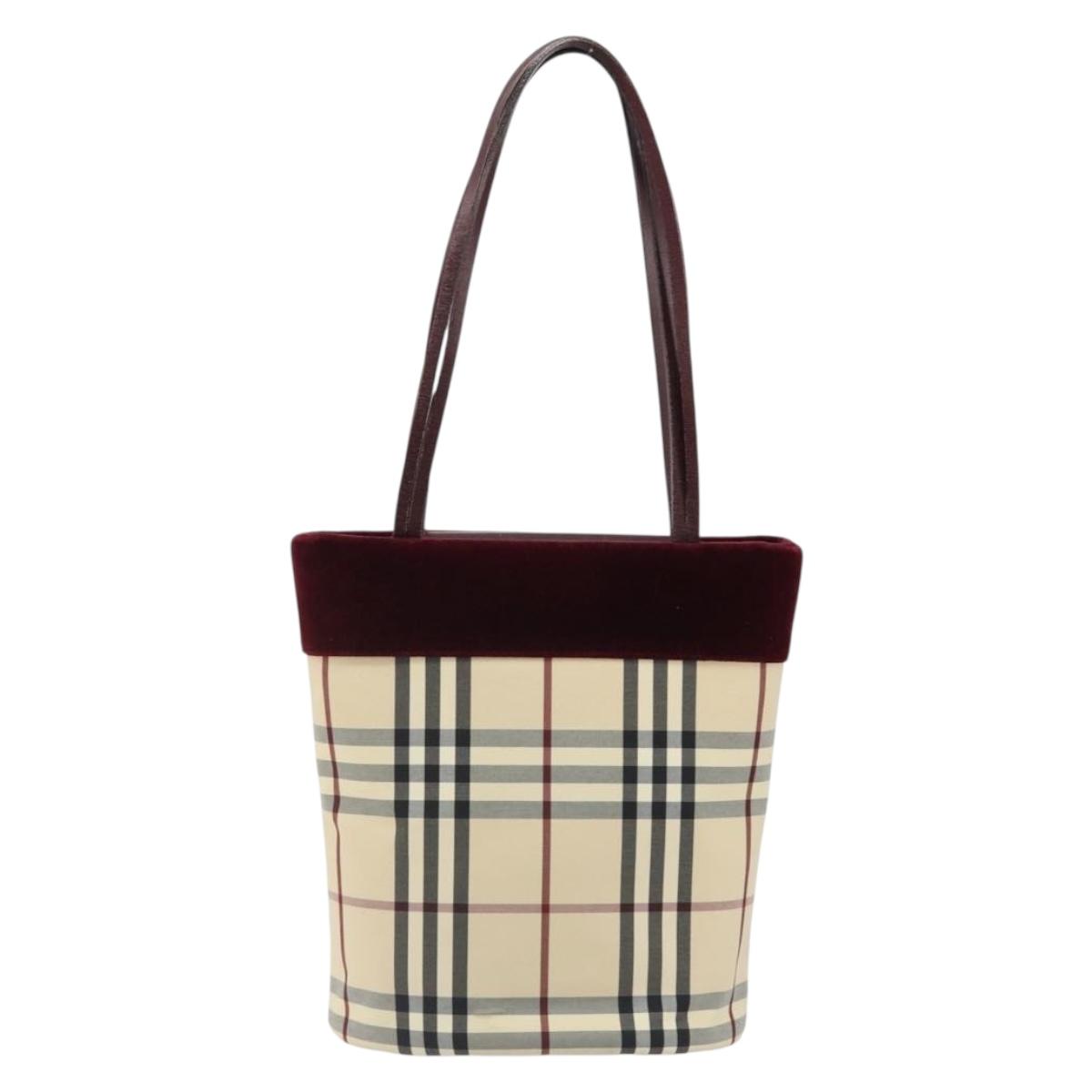 BURBERRY Nova Check Tote Bag Canvas Beige Silver Auth 185183A