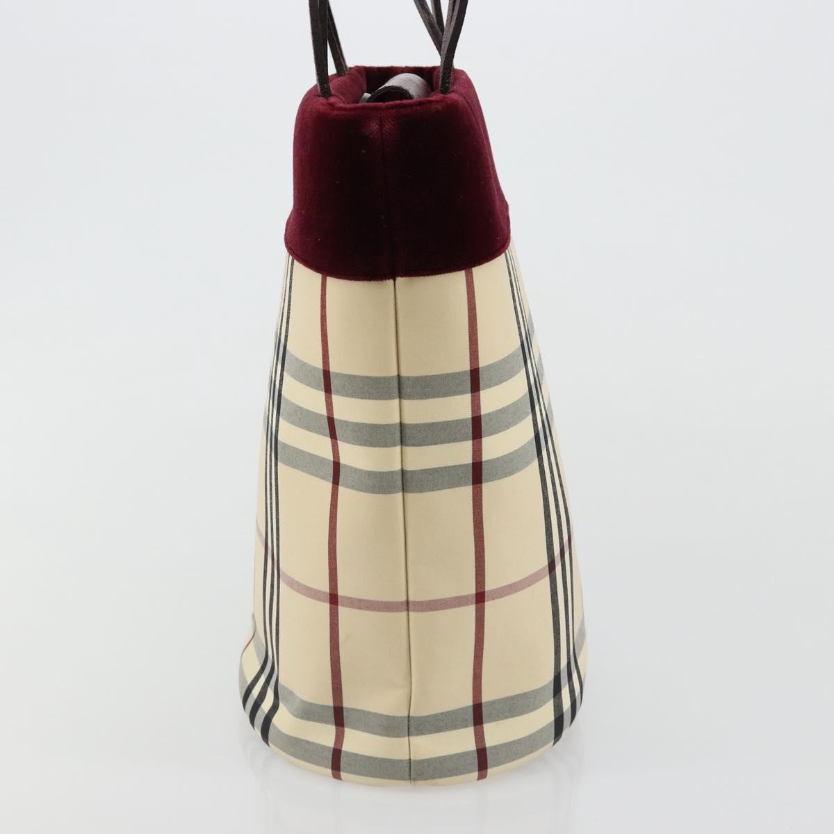 BURBERRY Nova Check Tote Bag Canvas Beige Silver Auth 185183A