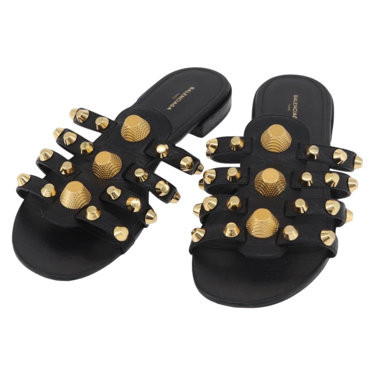 BALENCIAGA Sandals Leather Black Auth 185184A