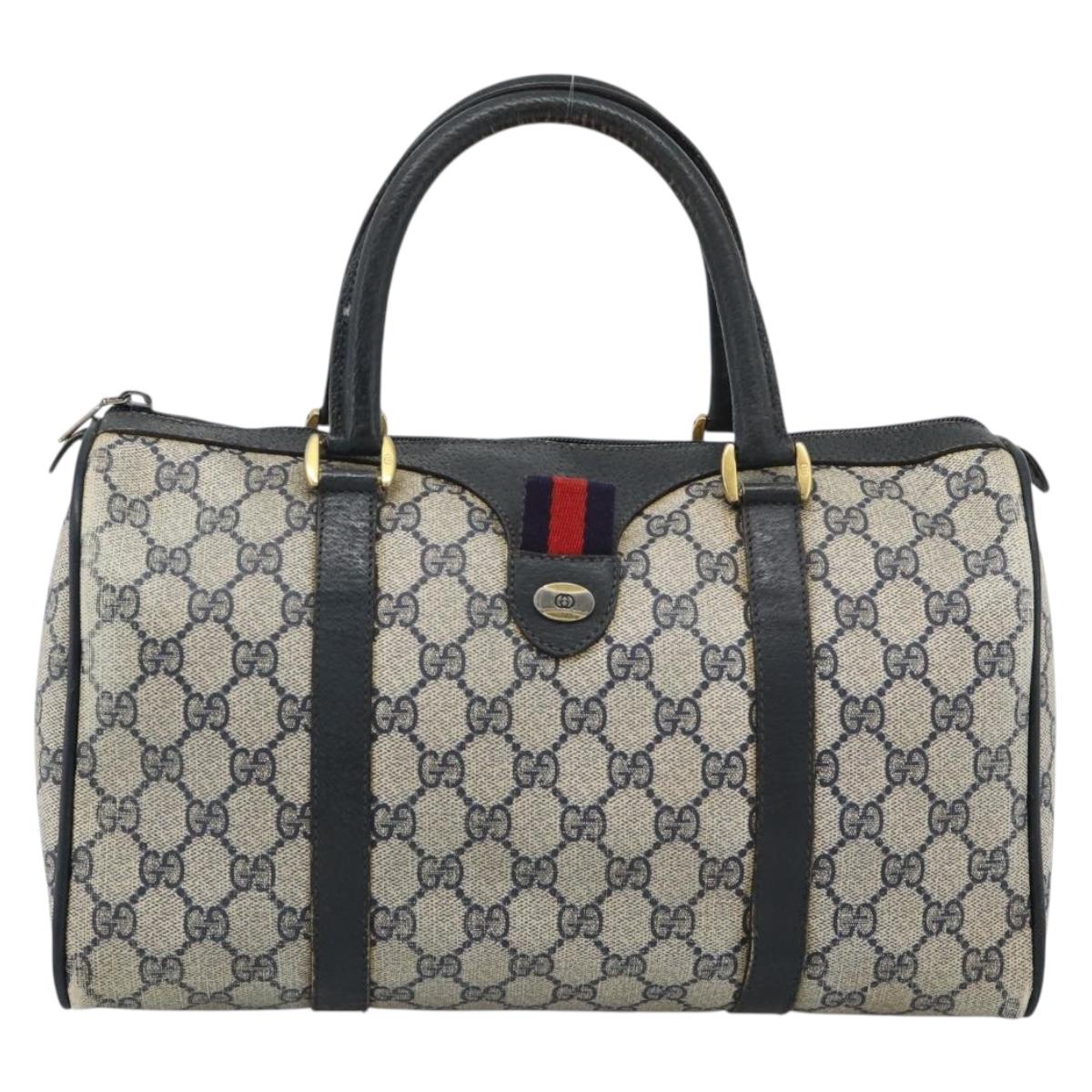 GUCCI GG Supreme Sherry Line Hand Bag PVC Navy Gold 39 02 007 Auth 185185
