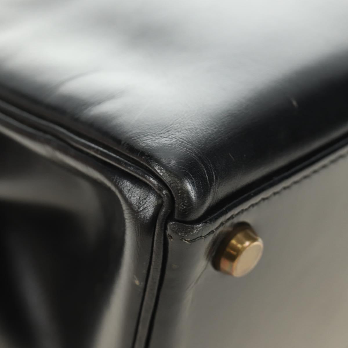 HERMES Kelly 28 Hand Bag Box Calfskin 2way Black Gold Auth 185189SM