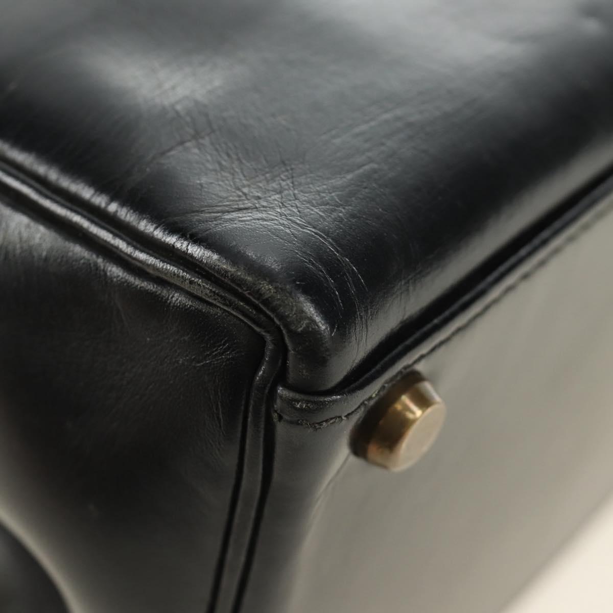 HERMES Kelly 28 Hand Bag Box Calfskin 2way Black Gold Auth 185189SM