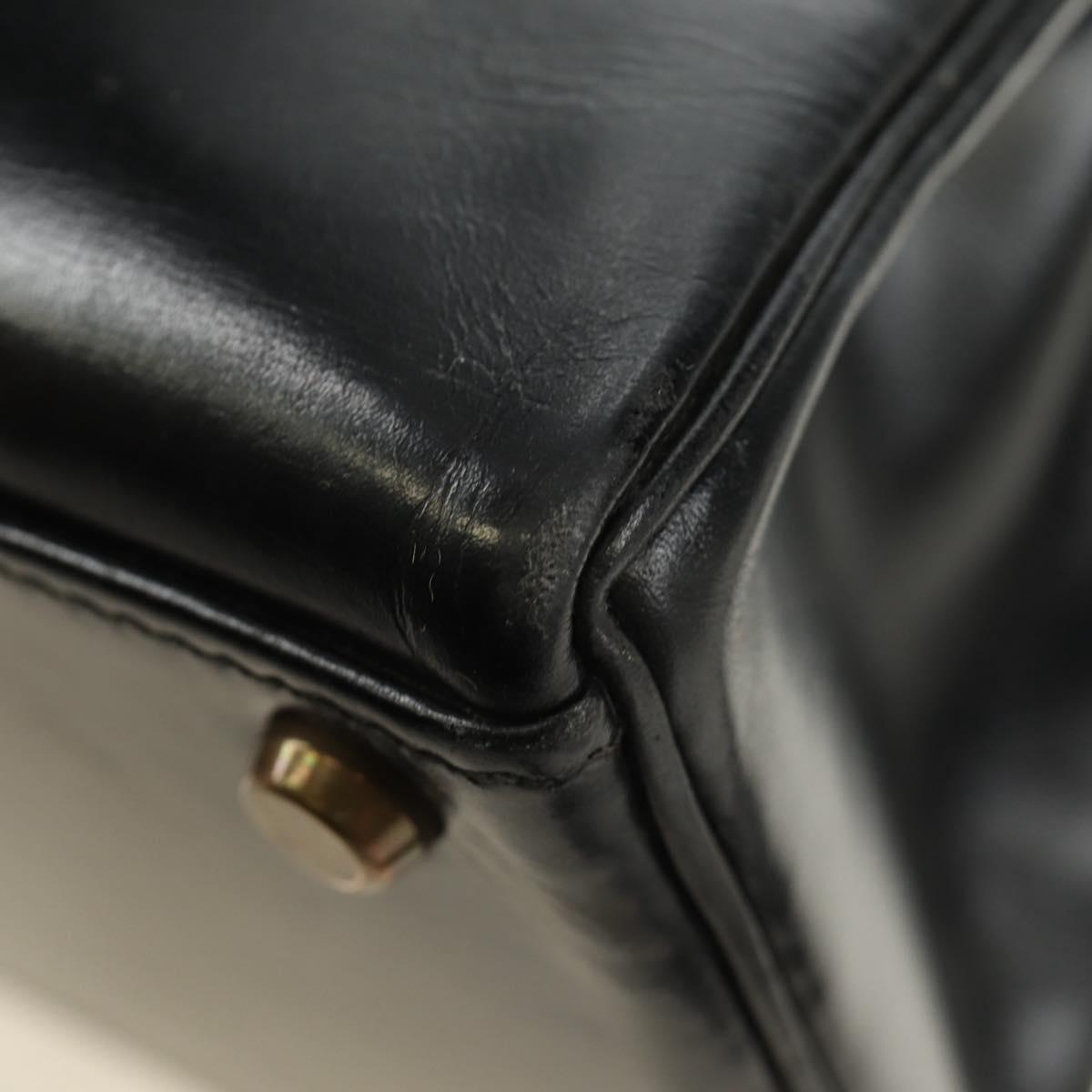 HERMES Kelly 28 Hand Bag Box Calfskin 2way Black Gold Auth 185189SM