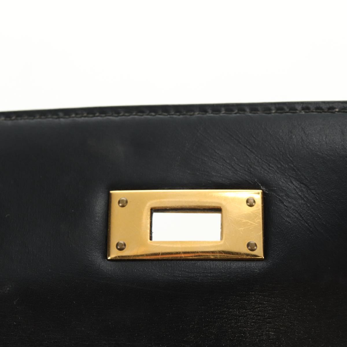 HERMES Kelly 28 Hand Bag Box Calfskin 2way Black Gold Auth 185189SM