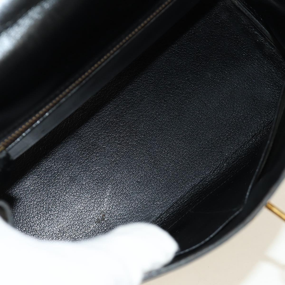 HERMES Kelly 28 Hand Bag Box Calfskin 2way Black Gold Auth 185189SM
