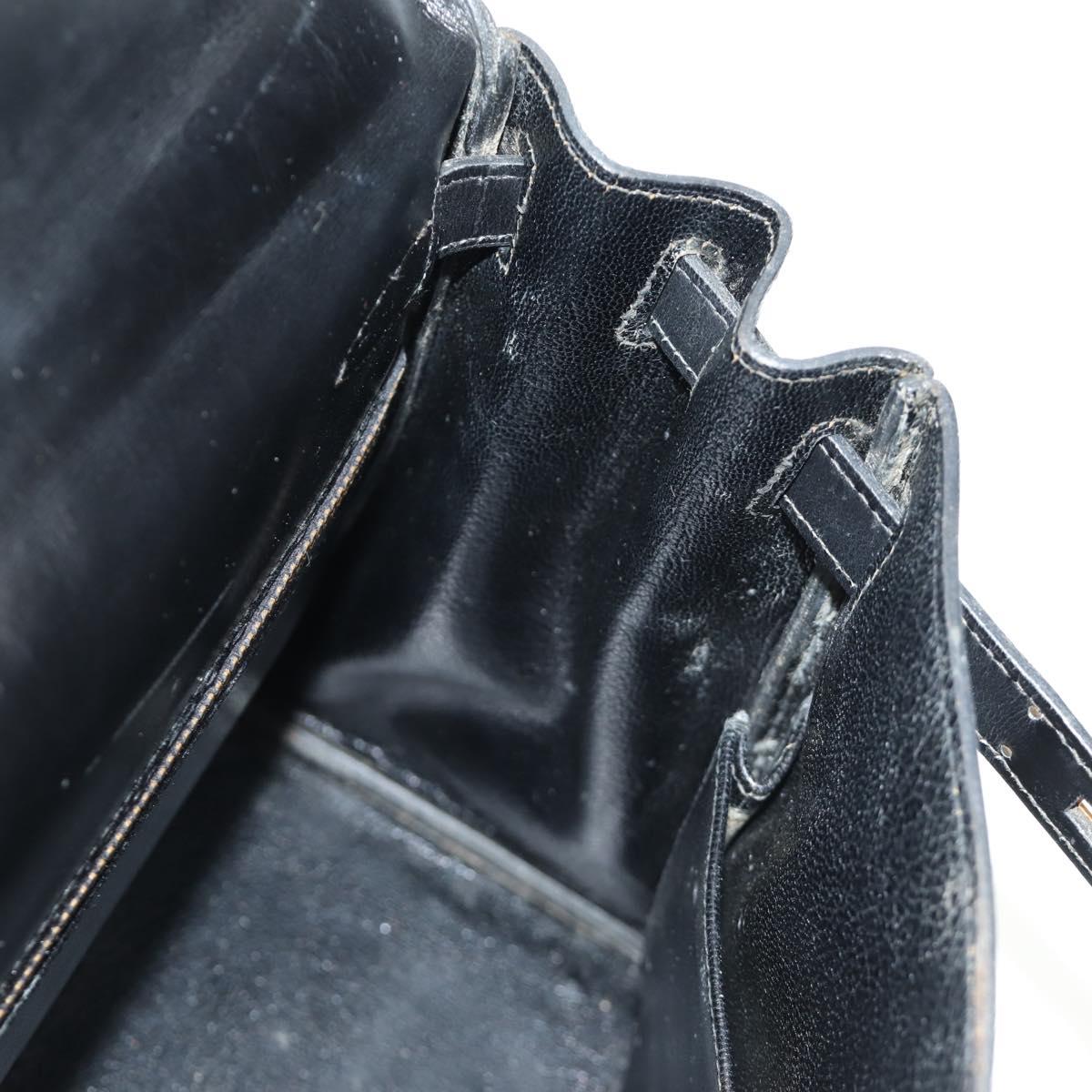 HERMES Kelly 28 Hand Bag Box Calfskin 2way Black Gold Auth 185189SM
