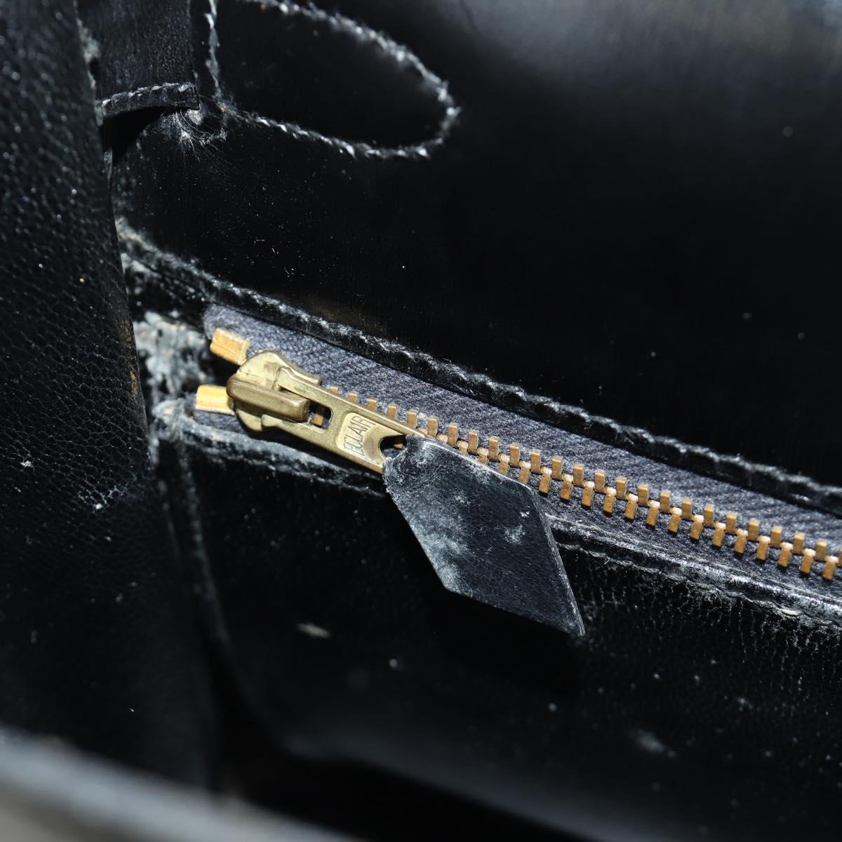HERMES Kelly 28 Hand Bag Box Calfskin 2way Black Gold Auth 185189SM