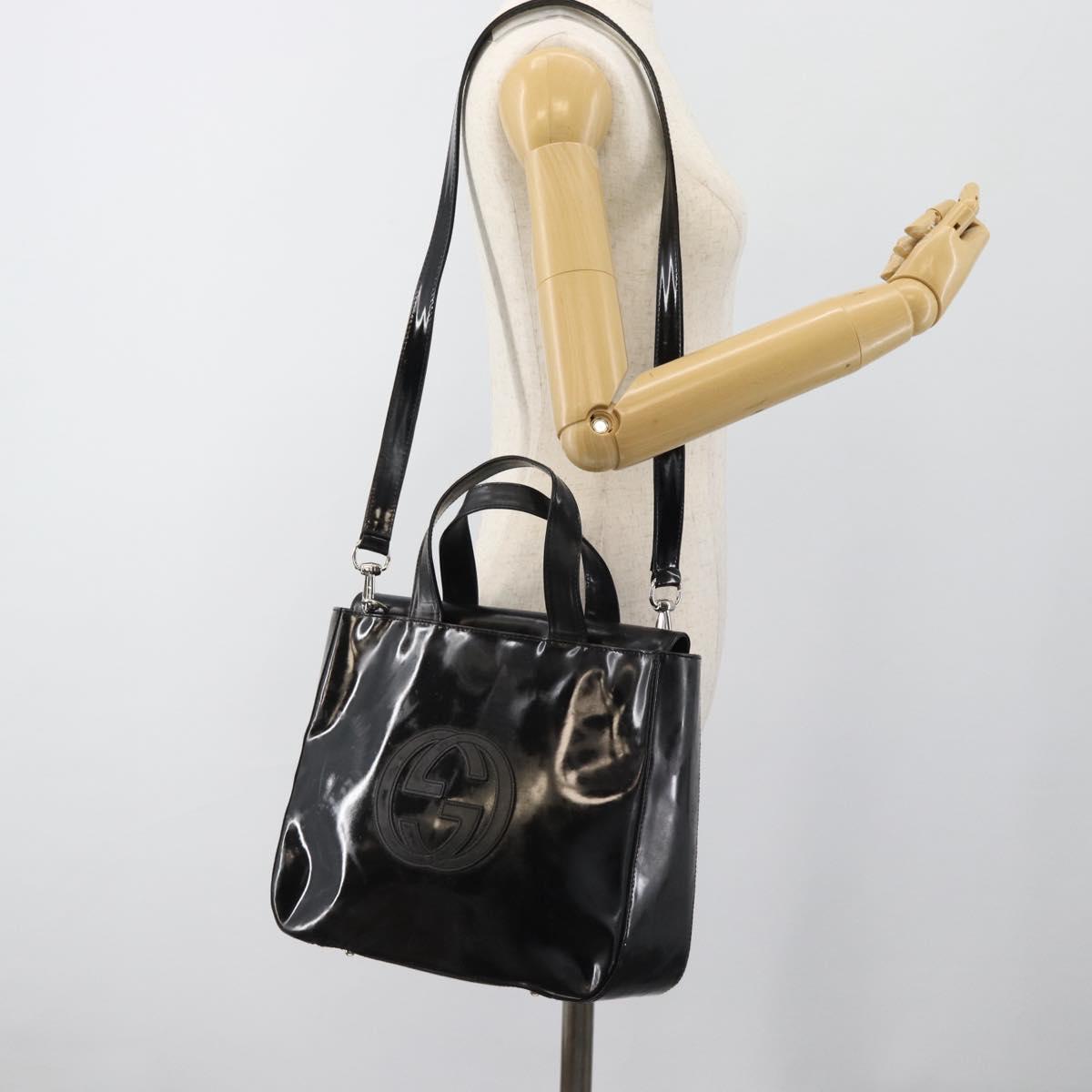 GUCCI Hand Bag Patent Leather 2way Black Silver 000 1013 0504 Auth 185190