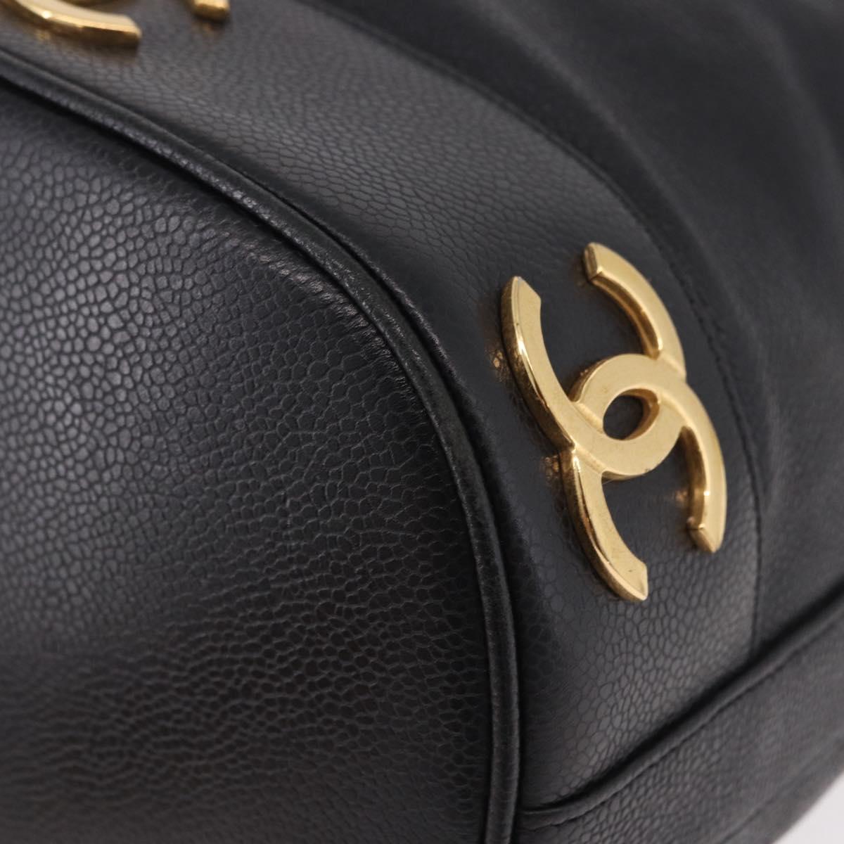 CHANEL Triple Coco Shoulder Bag Caviar Skin Black Gold CC Auth 185192SAV