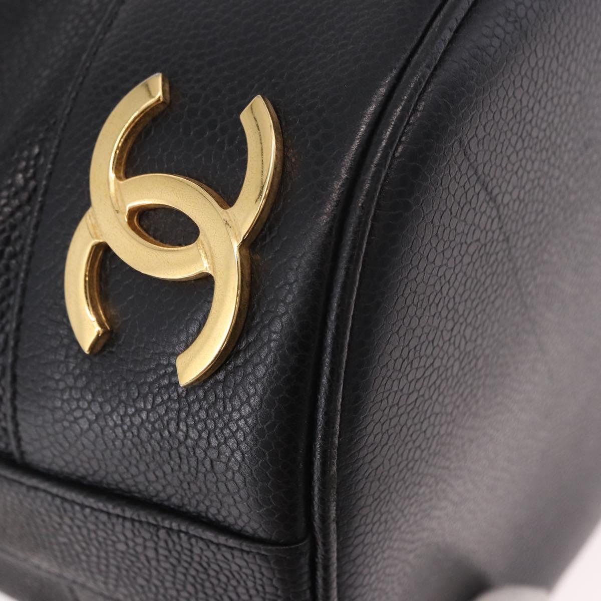CHANEL Triple Coco Shoulder Bag Caviar Skin Black Gold CC Auth 185192SAV
