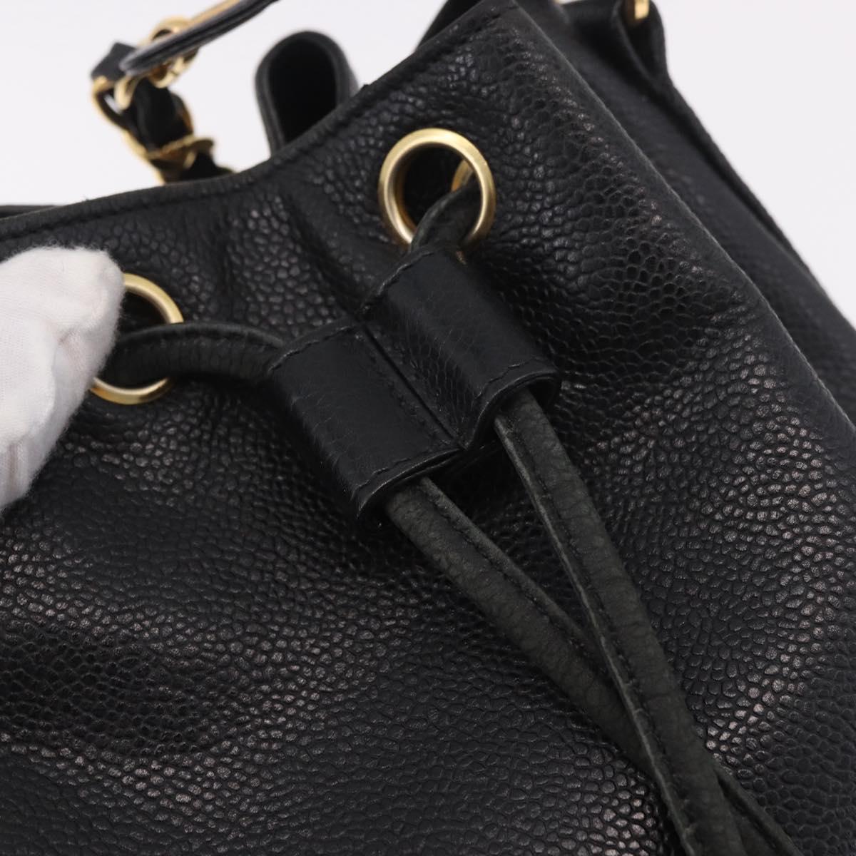 CHANEL Triple Coco Shoulder Bag Caviar Skin Black Gold CC Auth 185192SAV